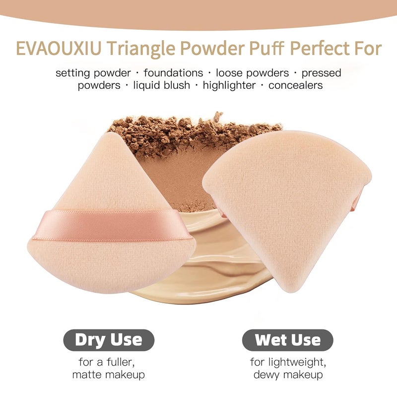 EVAOUXIU 2 Pcs Triangle Powder Puff for Face Powder, Soft Plush Setting Powder Puff, Velour Cosmetic Foundation Blender Sponge Beauty Makeup Tools (Pink&Nude) - Image 5